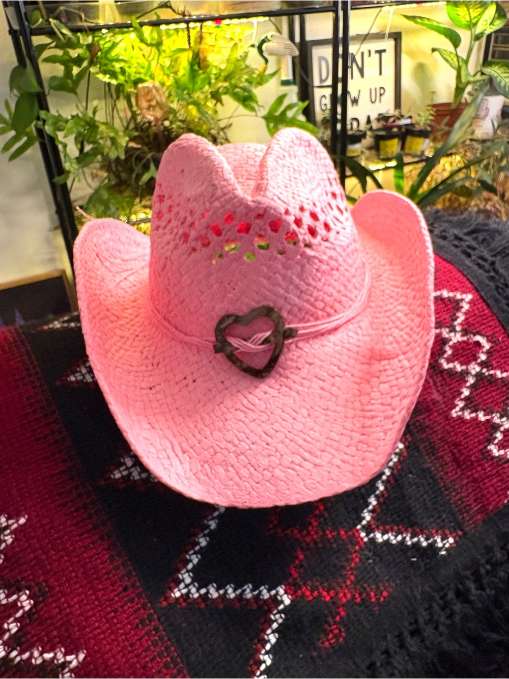 Pink Woven Cowgirl Hat with a Heart on the Hatband. NWT.
